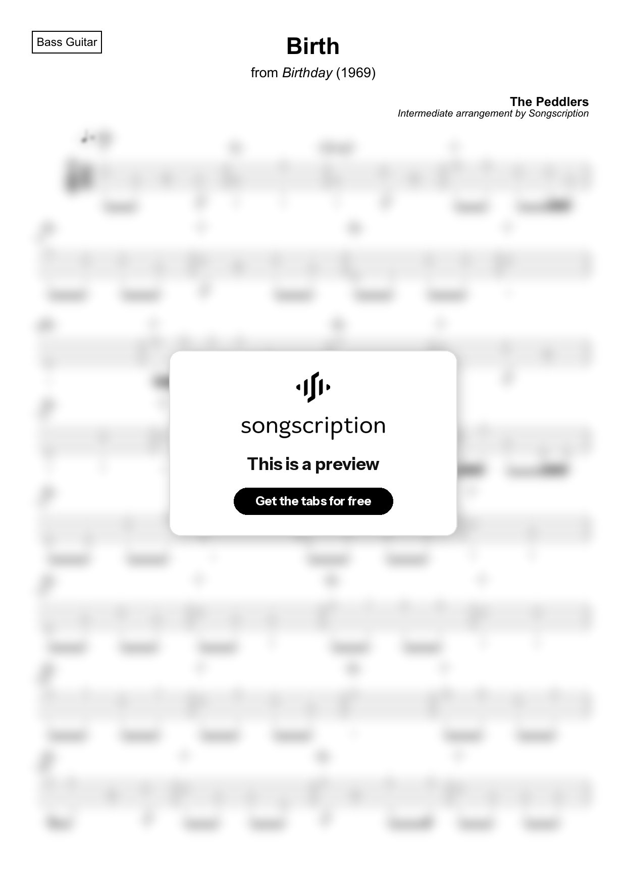 Intermediate Bass Guitar Tabs for "Birth" by The Peddlers