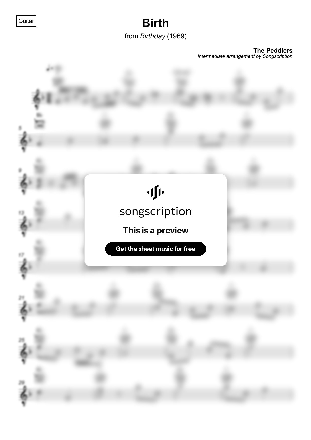 Intermediate Acoustic Guitar Sheet Music for "Birth" by The Peddlers