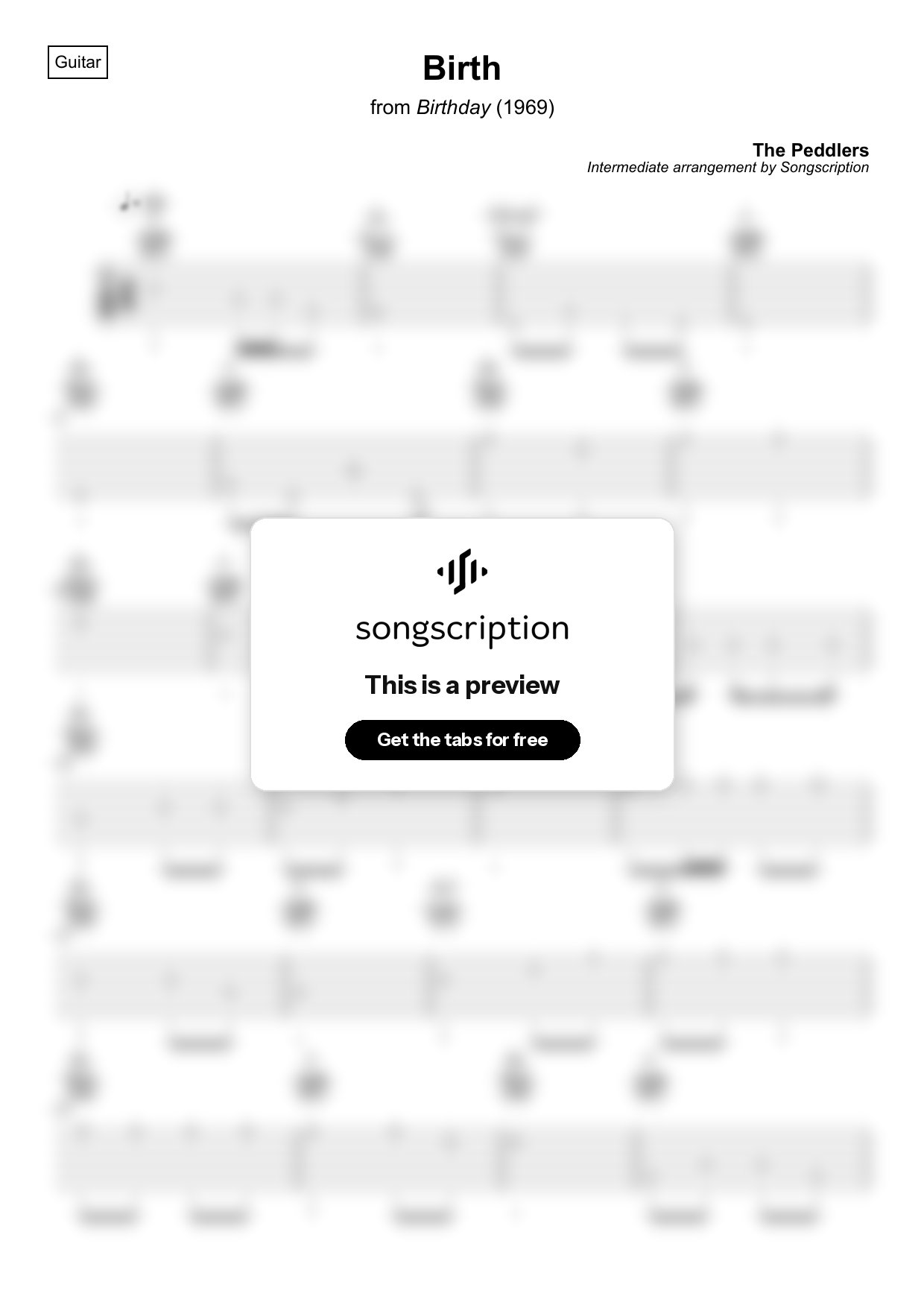 Intermediate Acoustic Guitar Tabs for "Birth" by The Peddlers