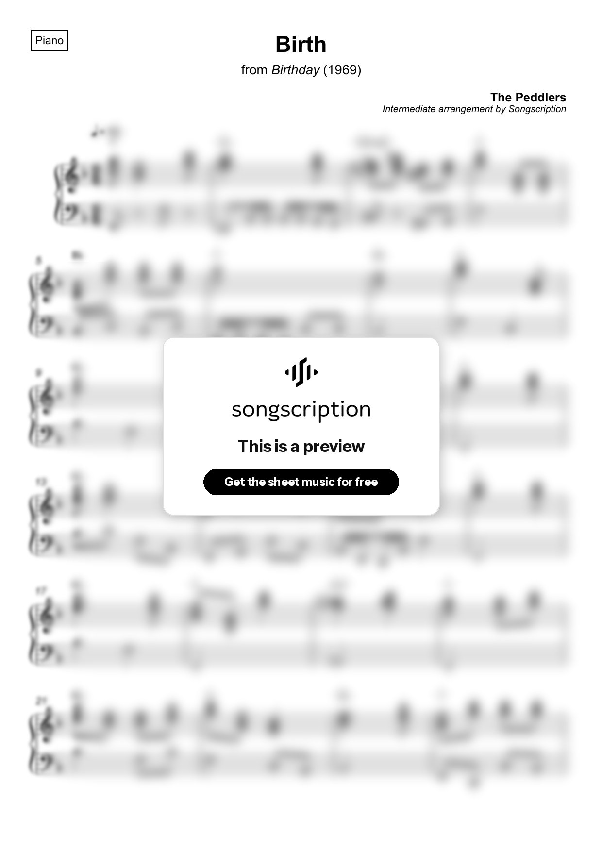 Intermediate Piano Sheet Music for "Birth" by The Peddlers