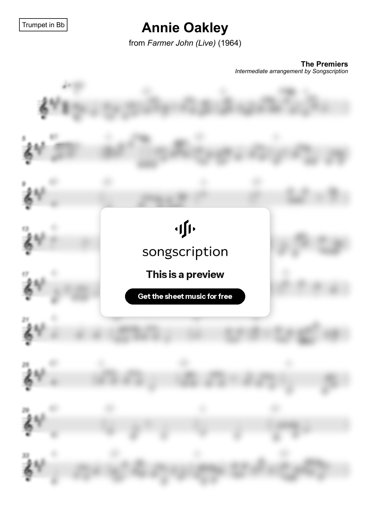 Intermediate Trumpet Sheet Music for "Annie Oakley" by The Premiers