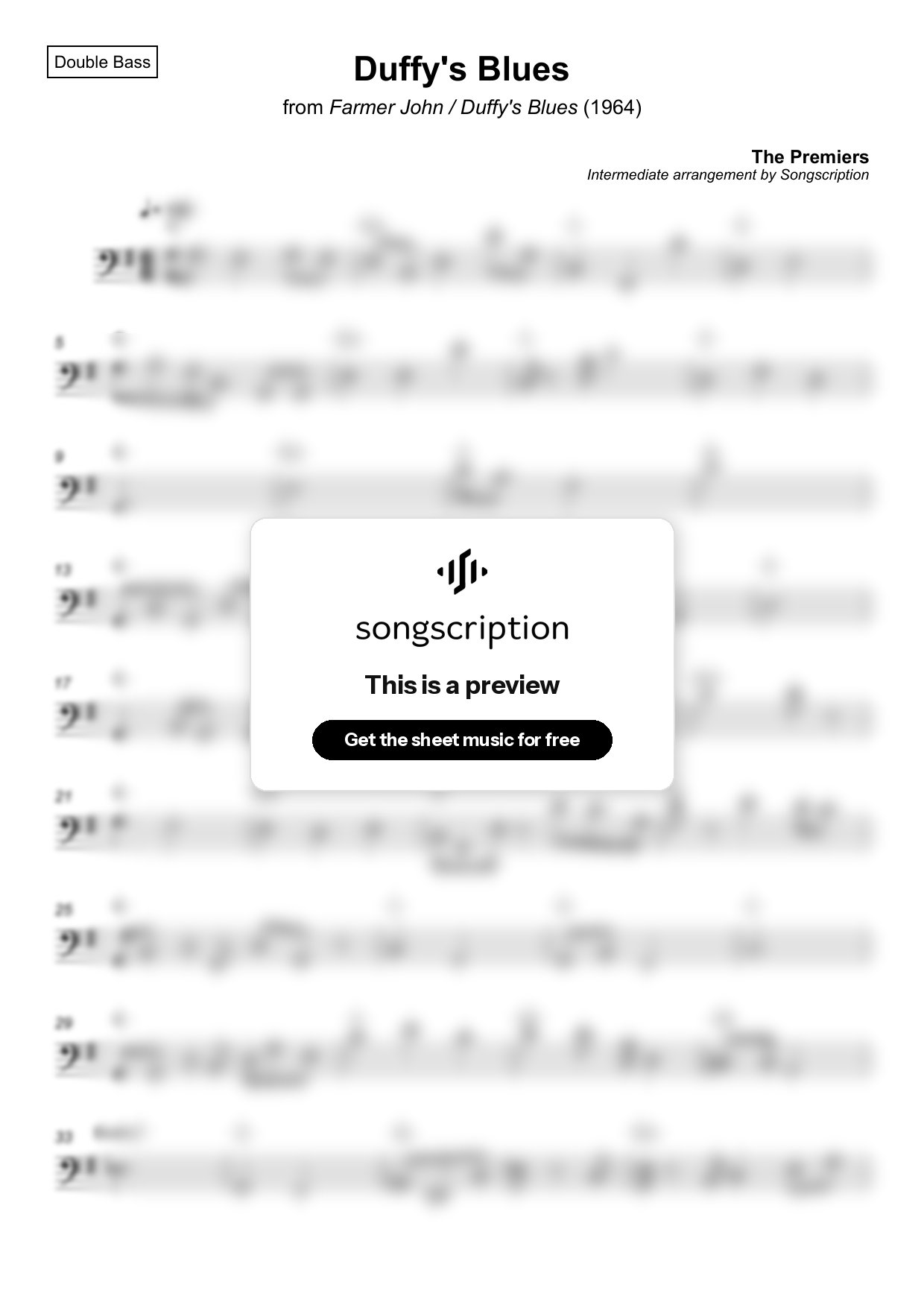 Intermediate Double Bass Sheet Music for "Duffy's Blues" by The Premiers