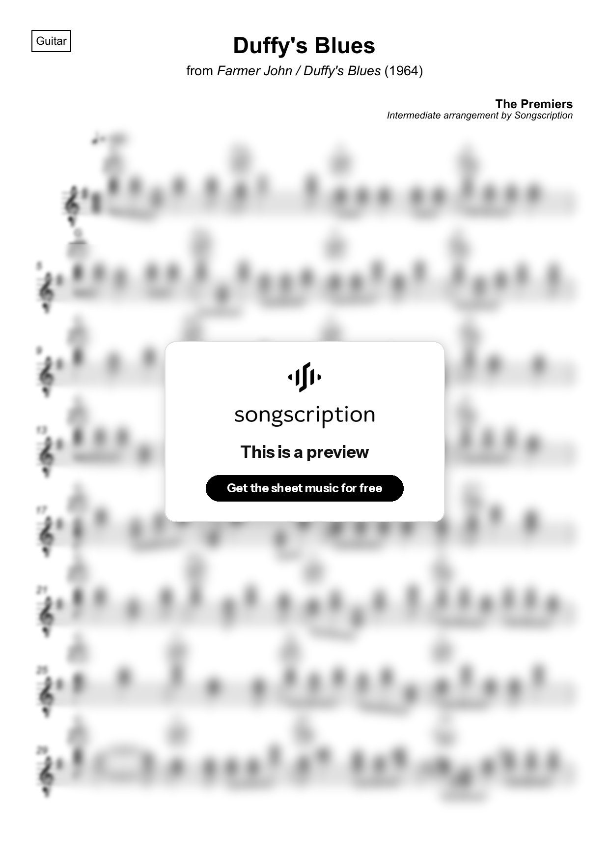 Intermediate Acoustic Guitar Sheet Music for "Duffy's Blues" by The Premiers