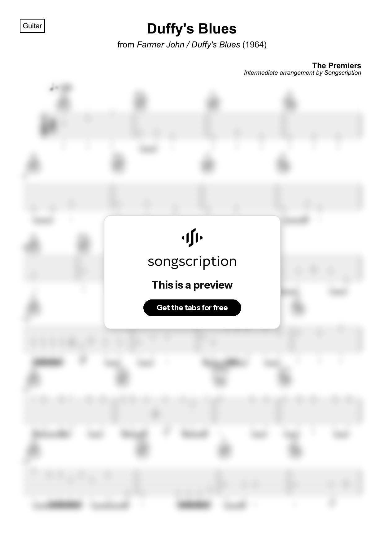 Intermediate Acoustic Guitar Tabs for "Duffy's Blues" by The Premiers