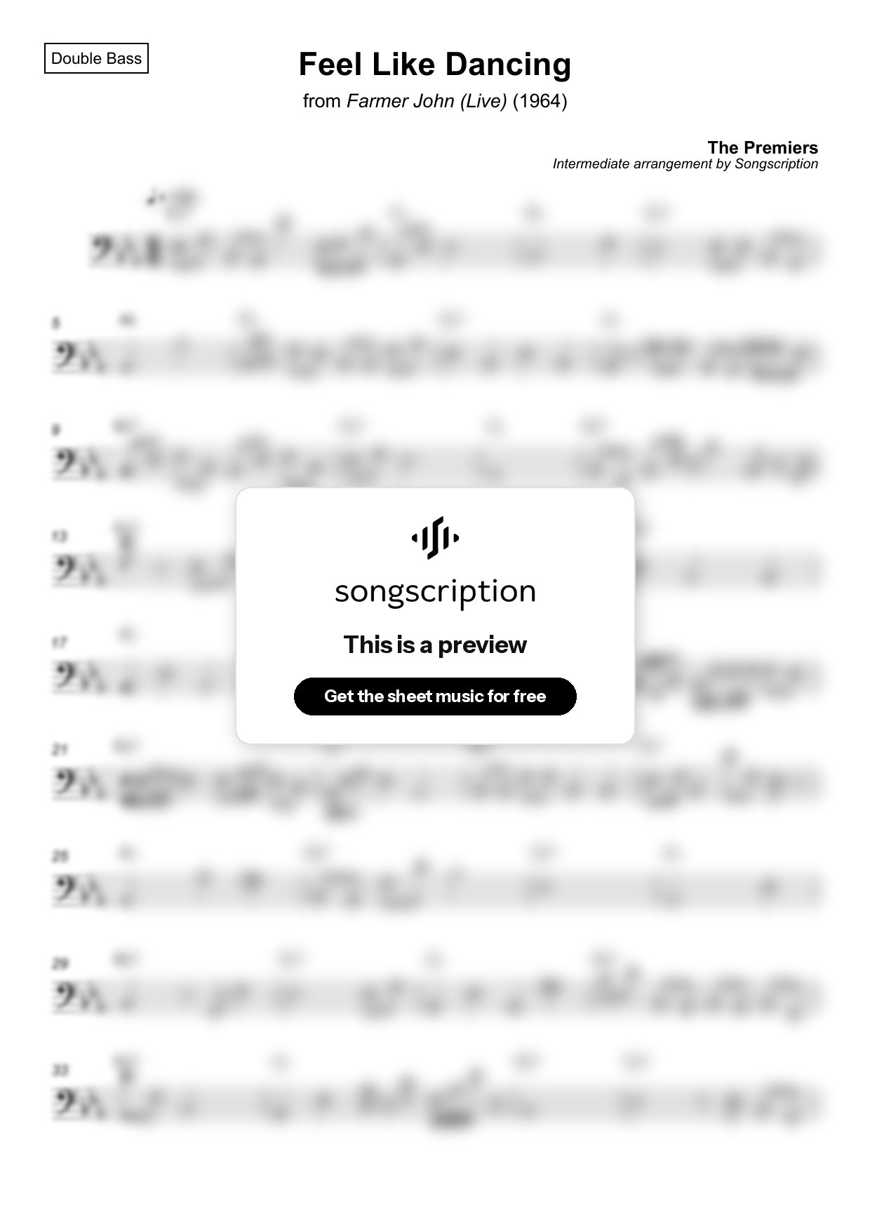 Intermediate Double Bass Sheet Music for "Feel Like Dancing" by The Premiers