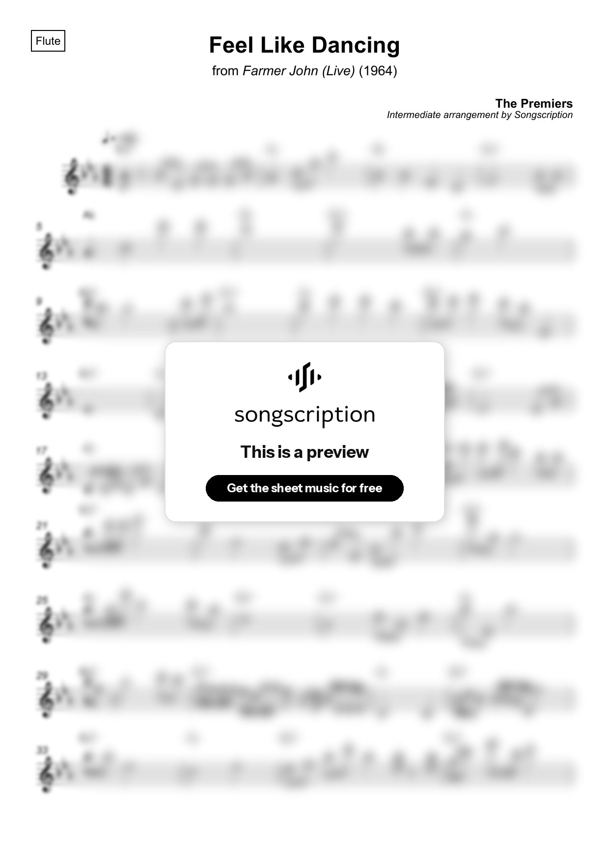Intermediate Flute Sheet Music for "Feel Like Dancing" by The Premiers