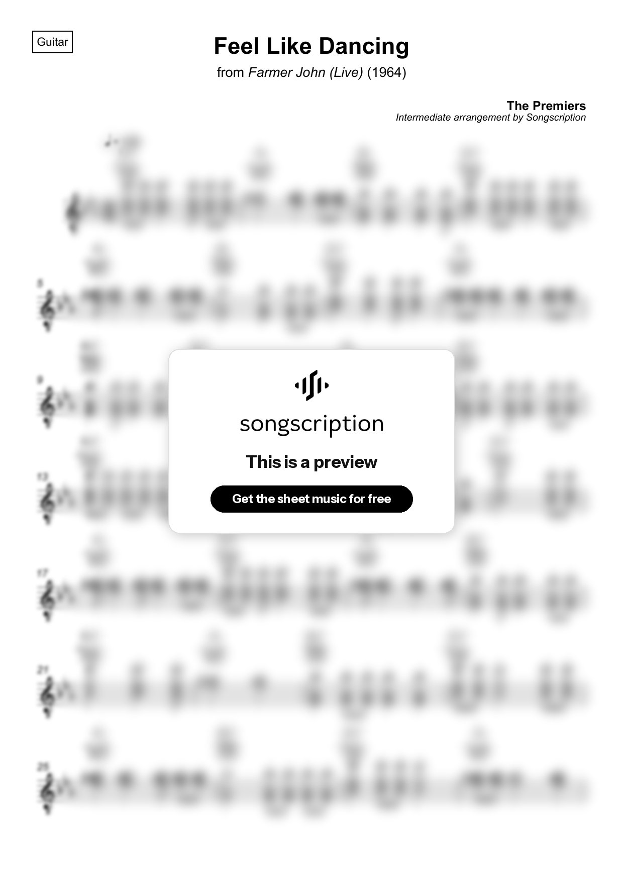 Intermediate Acoustic Guitar Sheet Music for "Feel Like Dancing" by The Premiers