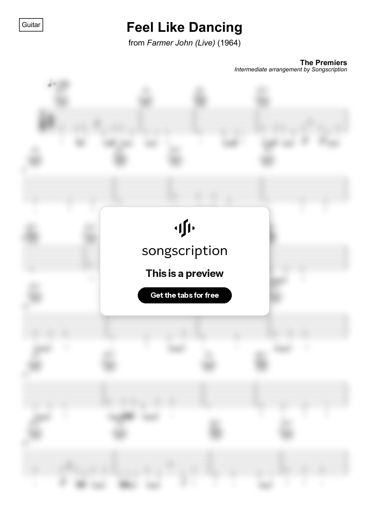 Intermediate Acoustic Guitar Tabs for "Feel Like Dancing" by The Premiers