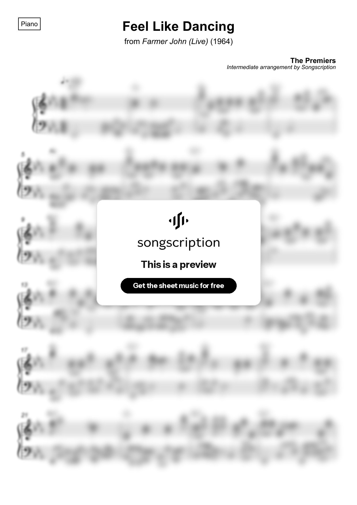 Intermediate Piano Sheet Music for "Feel Like Dancing" by The Premiers