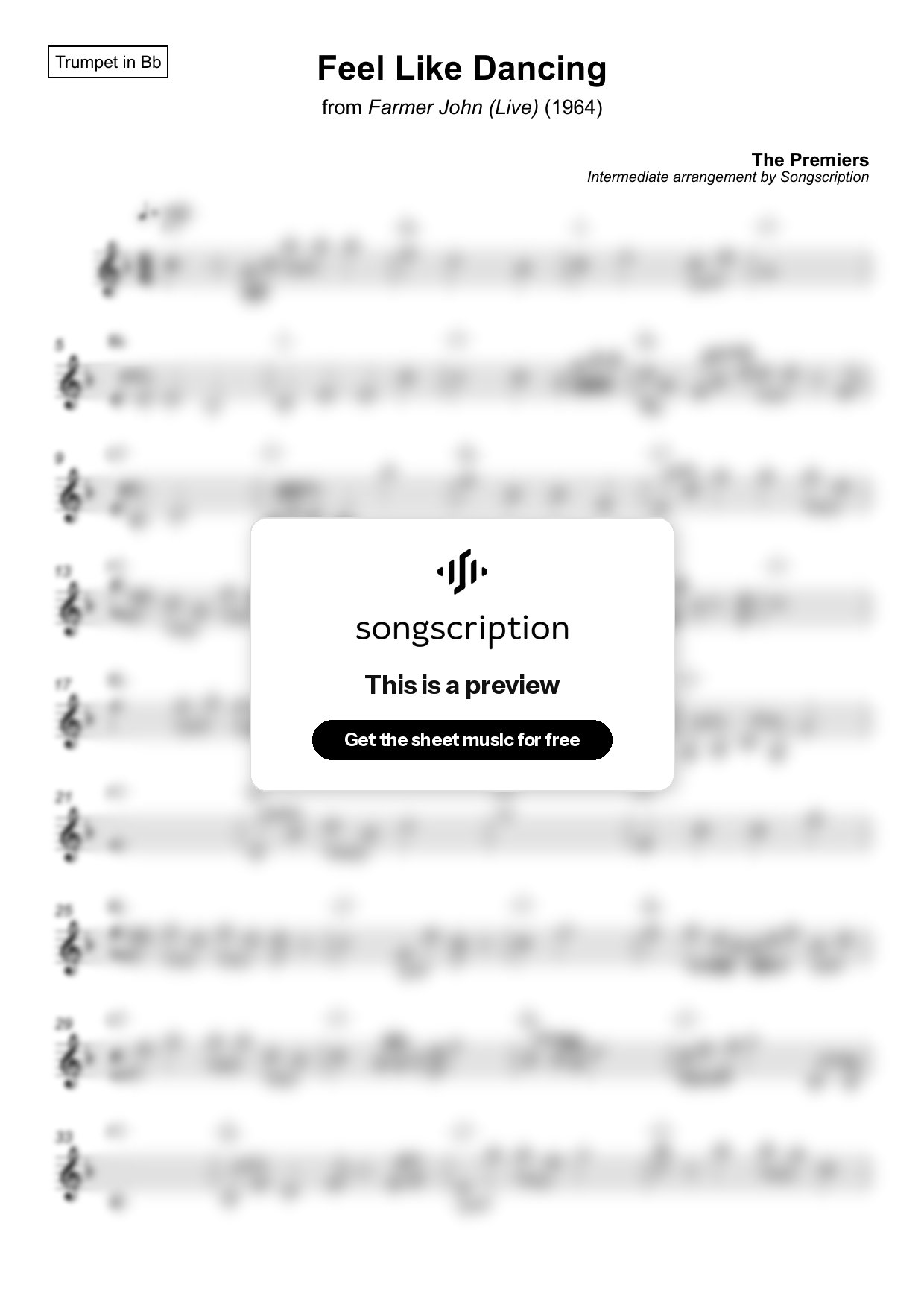 Intermediate Trumpet Sheet Music for "Feel Like Dancing" by The Premiers
