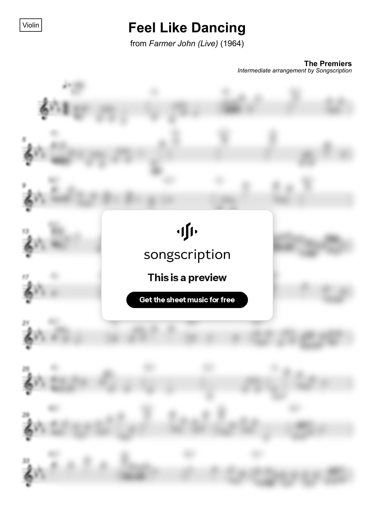 Intermediate Violin Sheet Music for "Feel Like Dancing" by The Premiers