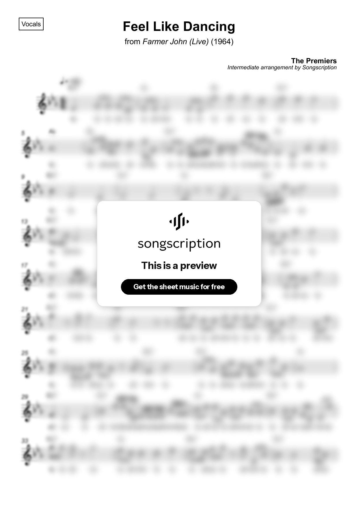 Intermediate Vocals Sheet Music for "Feel Like Dancing" by The Premiers