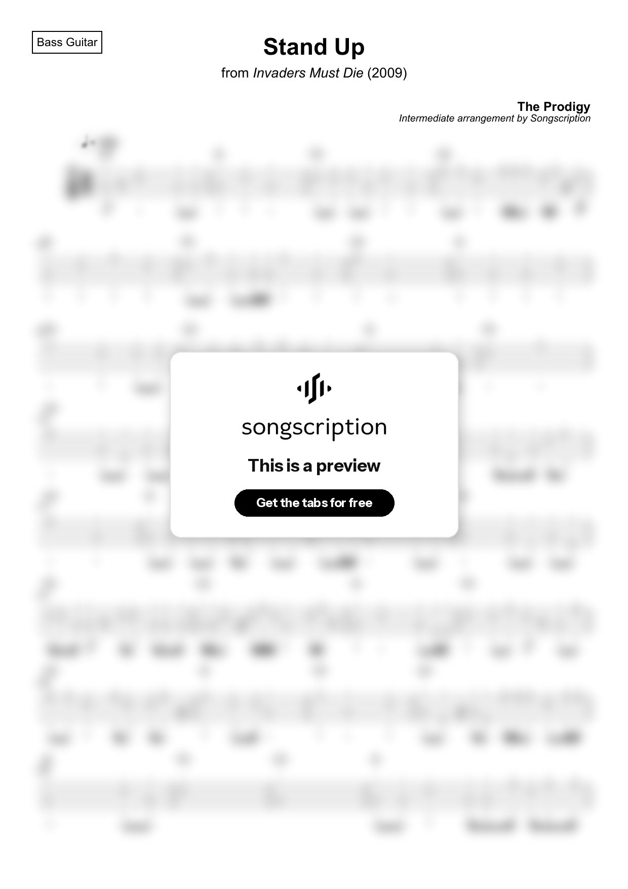 Intermediate Bass Guitar Tabs for "Stand Up" by The Prodigy