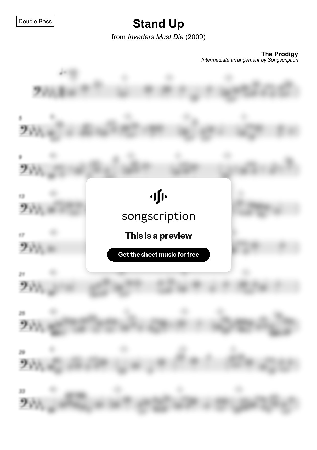 Intermediate Double Bass Sheet Music for "Stand Up" by The Prodigy