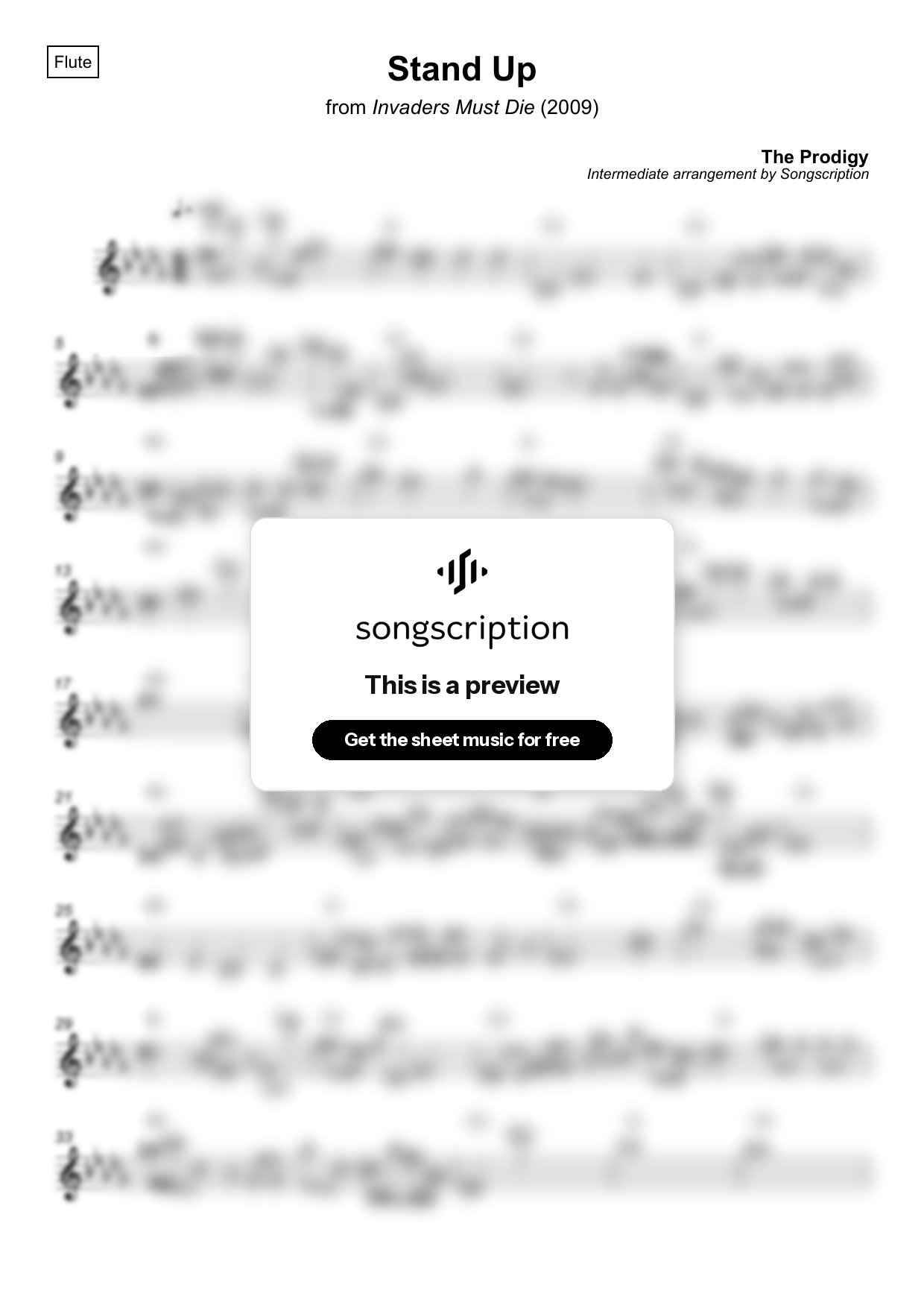 Intermediate Flute Sheet Music for "Stand Up" by The Prodigy