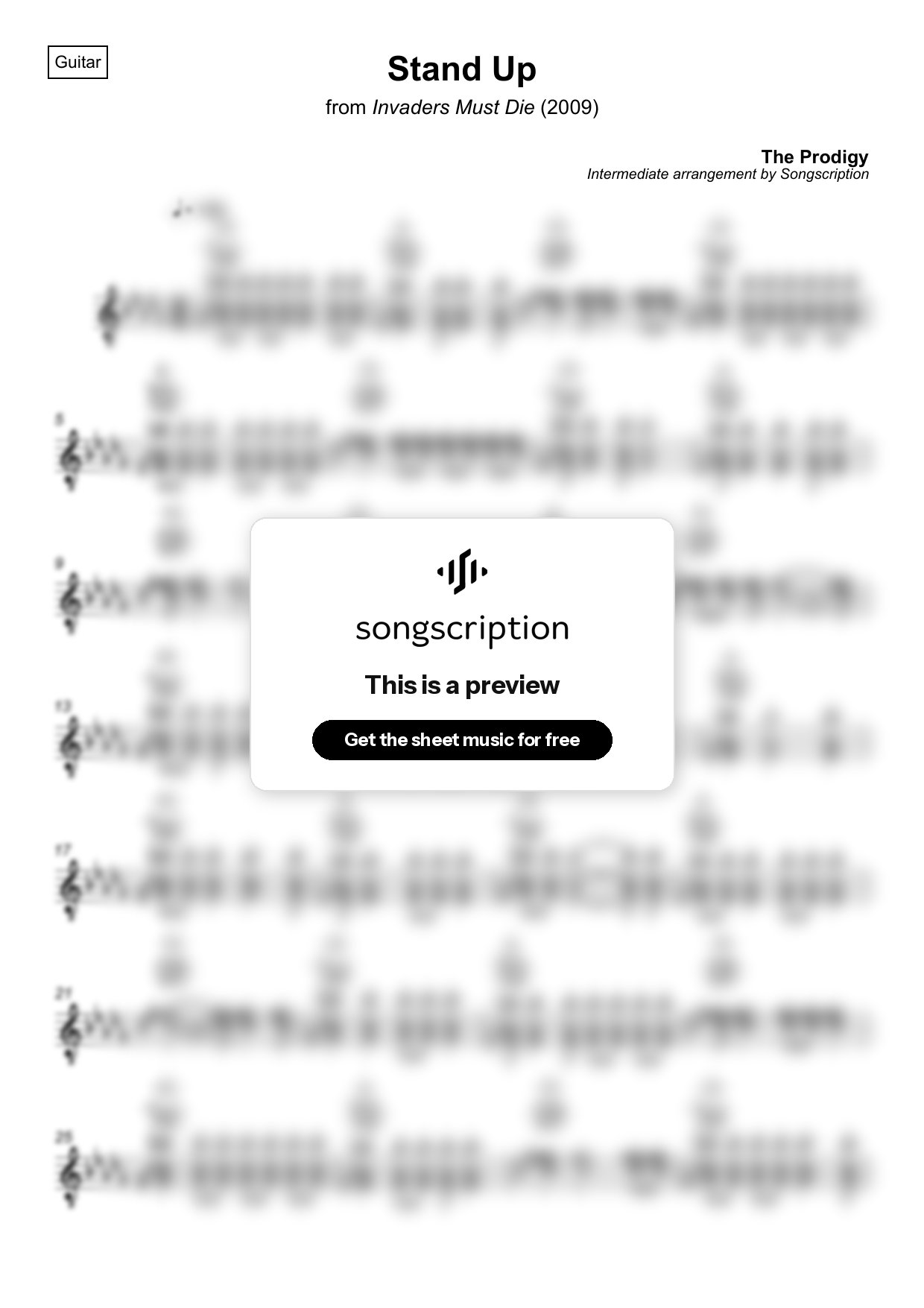 Intermediate Acoustic Guitar Sheet Music for "Stand Up" by The Prodigy