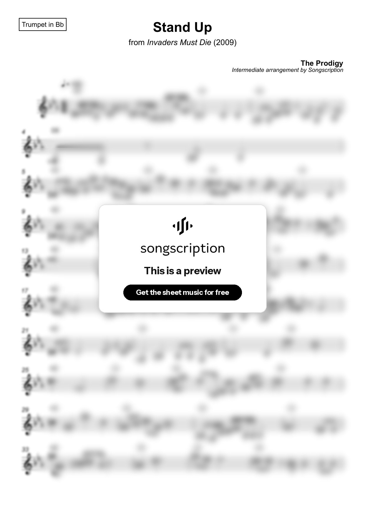 Intermediate Trumpet Sheet Music for "Stand Up" by The Prodigy