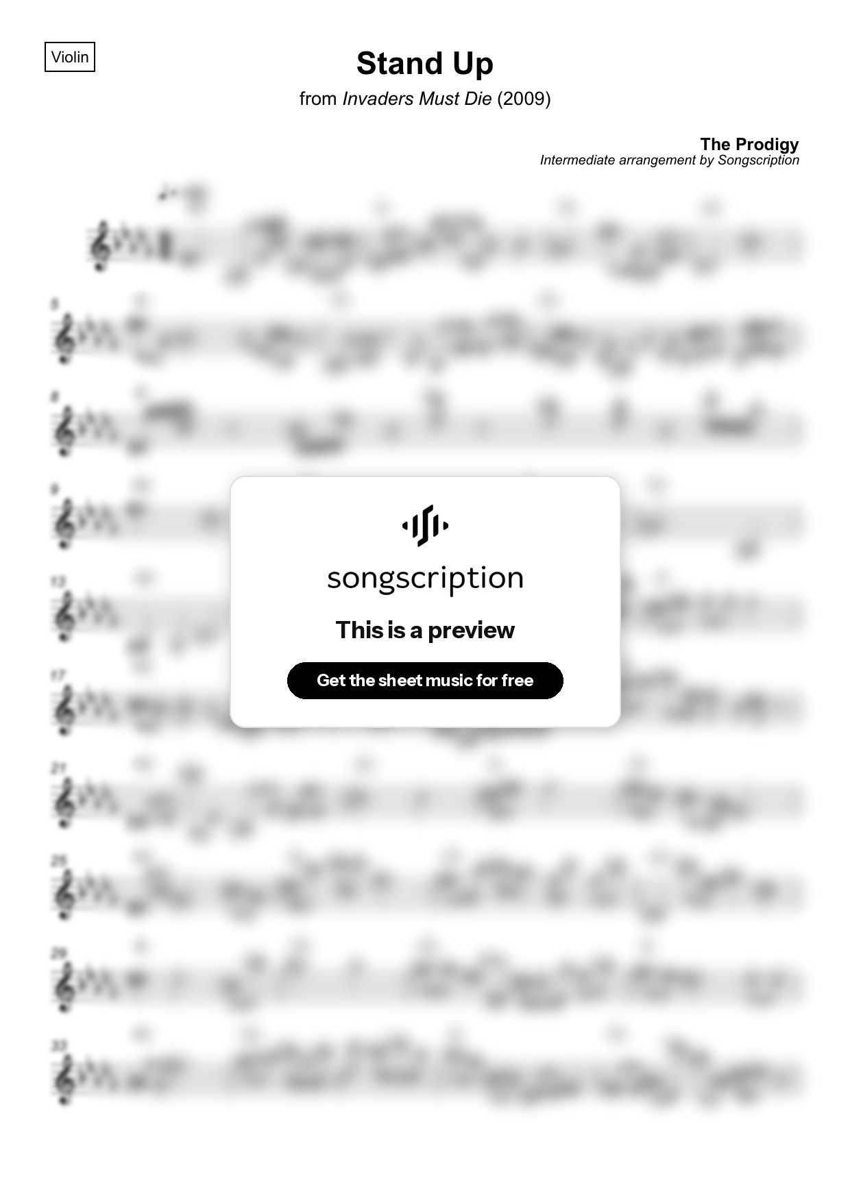 Intermediate Violin Sheet Music for "Stand Up" by The Prodigy