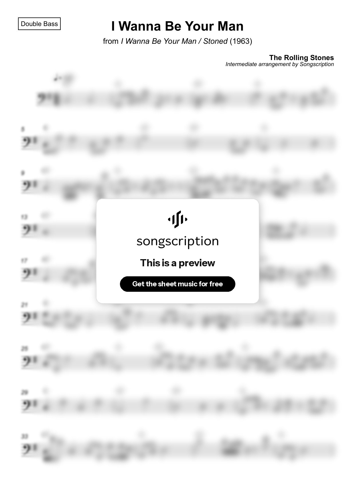 Intermediate Double Bass Sheet Music for "I Wanna Be Your Man" by The Rolling Stones