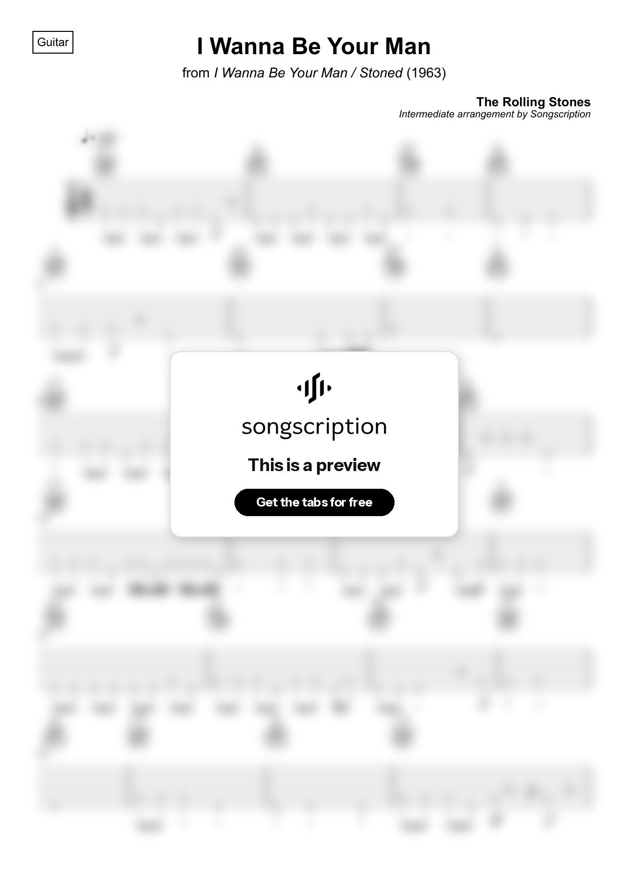 Intermediate Acoustic Guitar Tabs for "I Wanna Be Your Man" by The Rolling Stones