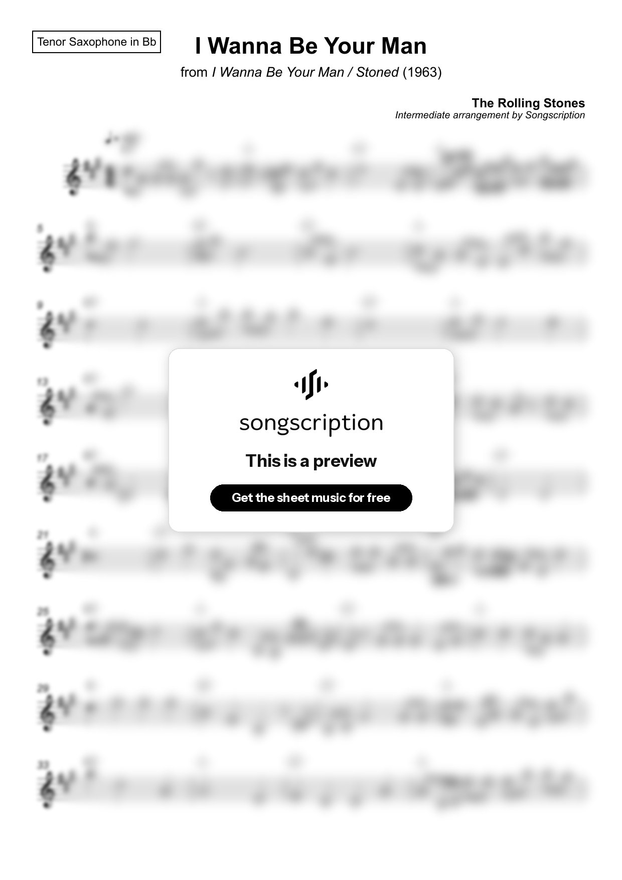 Intermediate Tenor Sax Sheet Music for "I Wanna Be Your Man" by The Rolling Stones