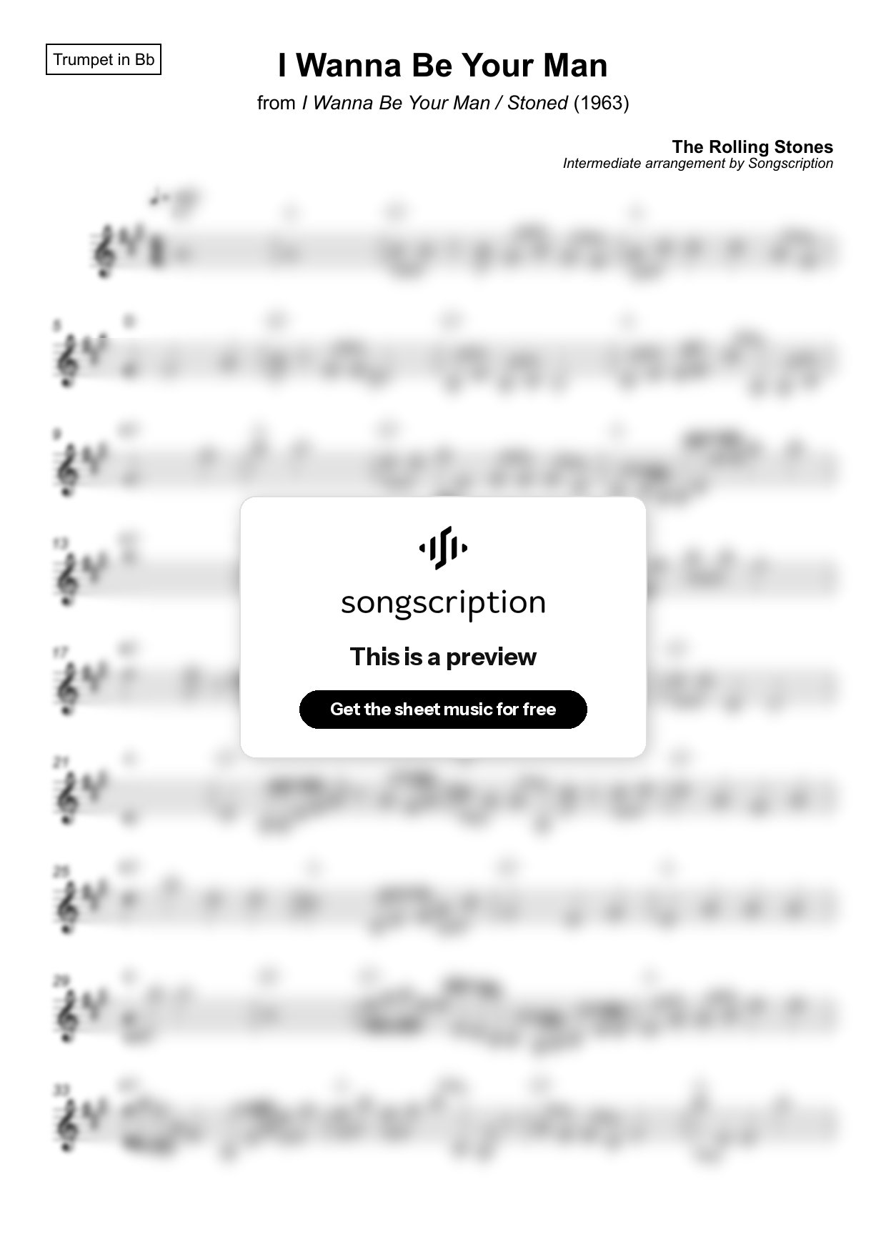 Intermediate Trumpet Sheet Music for "I Wanna Be Your Man" by The Rolling Stones
