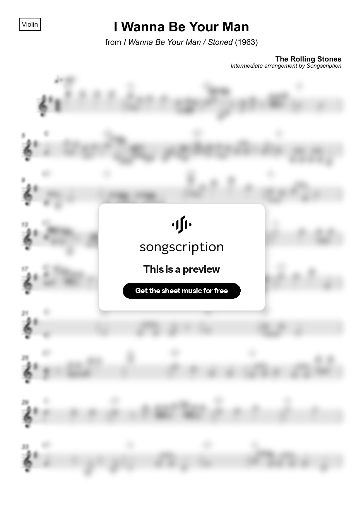 Intermediate Violin Sheet Music for "I Wanna Be Your Man" by The Rolling Stones