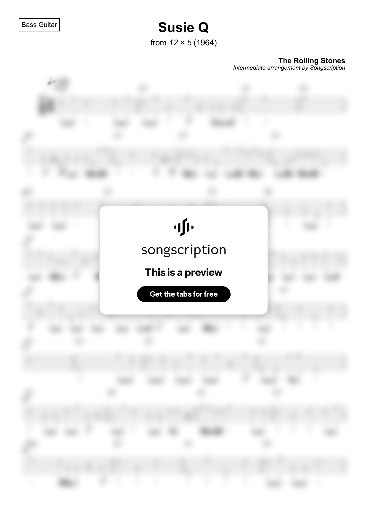 Intermediate Bass Guitar Tabs for "Susie Q" by The Rolling Stones