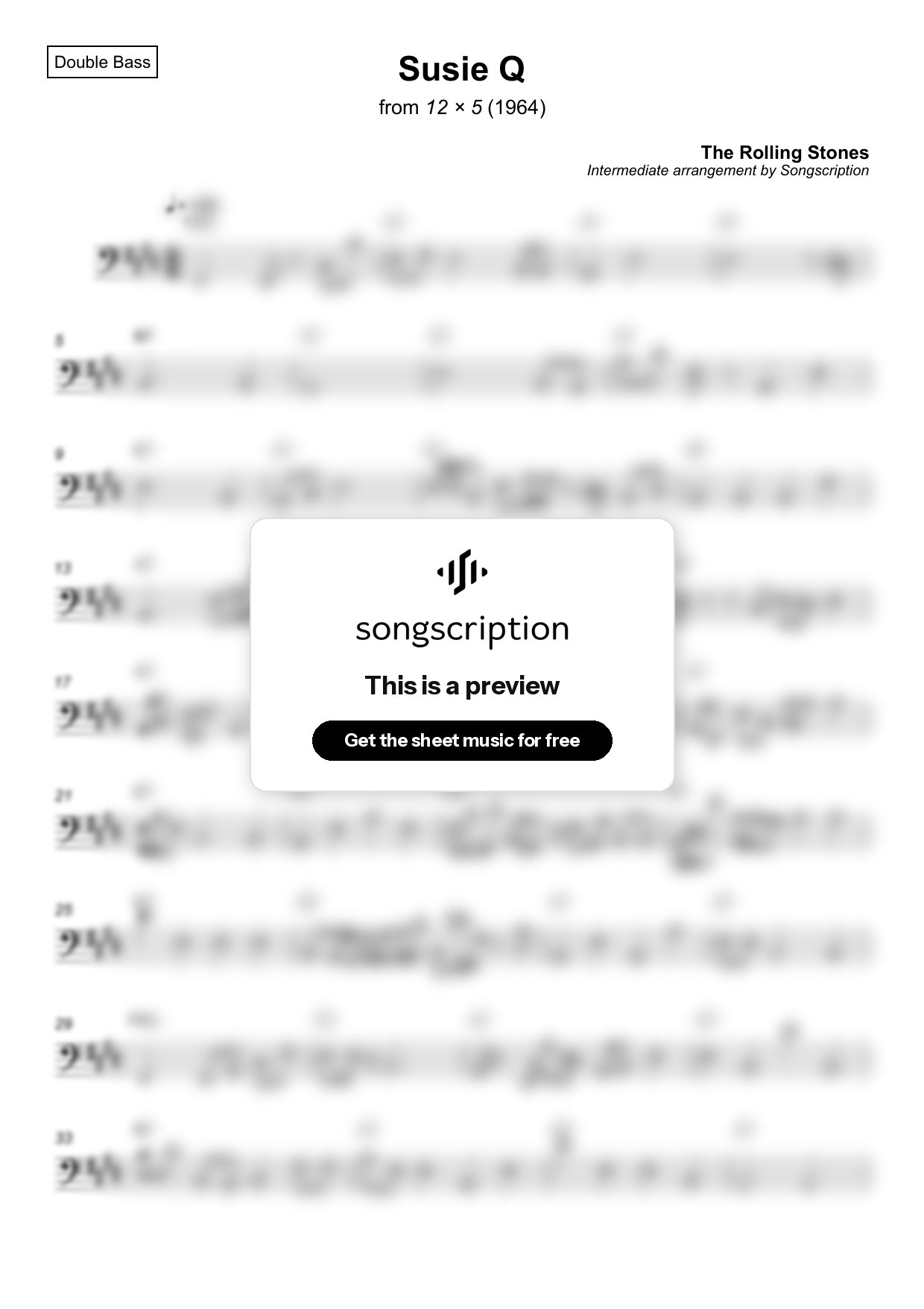Intermediate Double Bass Sheet Music for "Susie Q" by The Rolling Stones