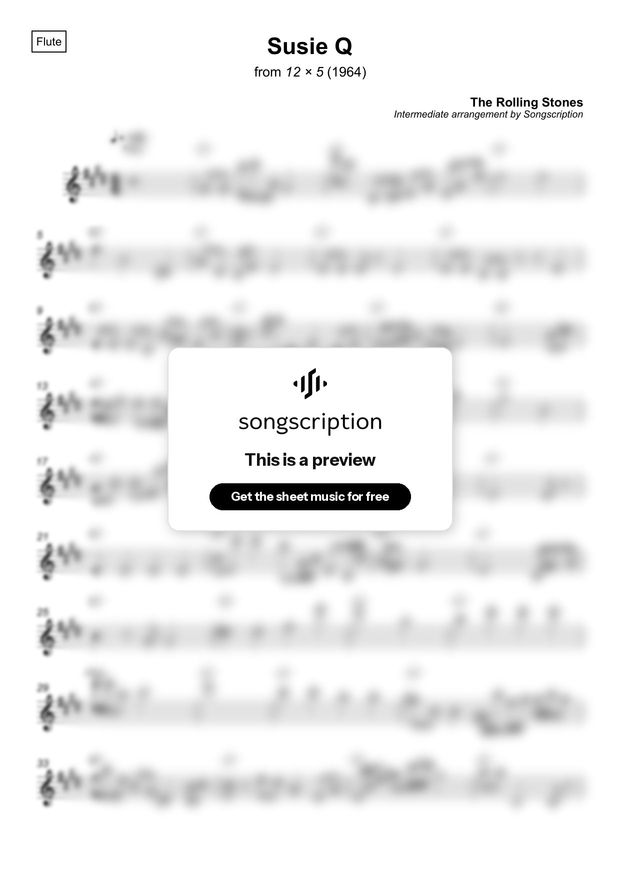 Intermediate Flute Sheet Music for "Susie Q" by The Rolling Stones