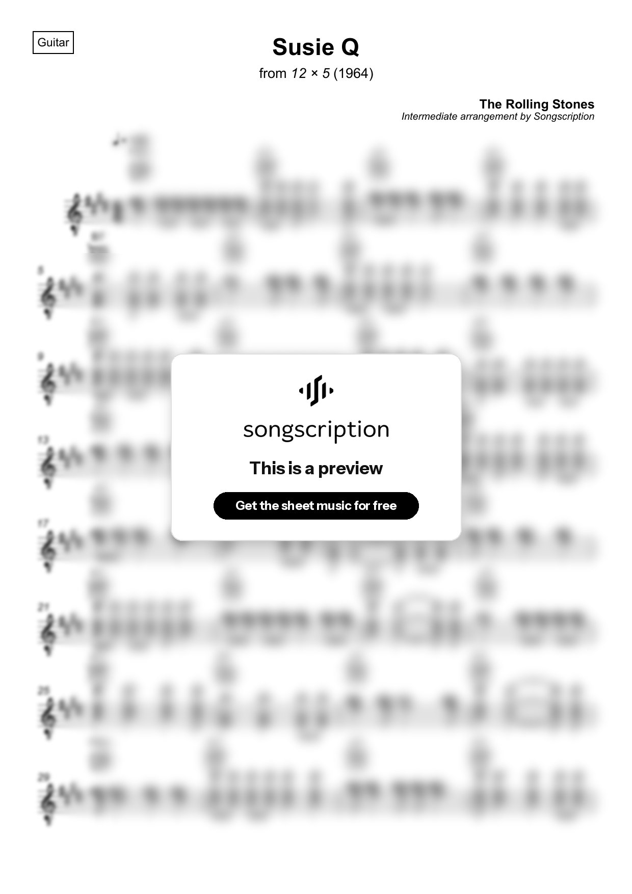 Intermediate Acoustic Guitar Sheet Music for "Susie Q" by The Rolling Stones