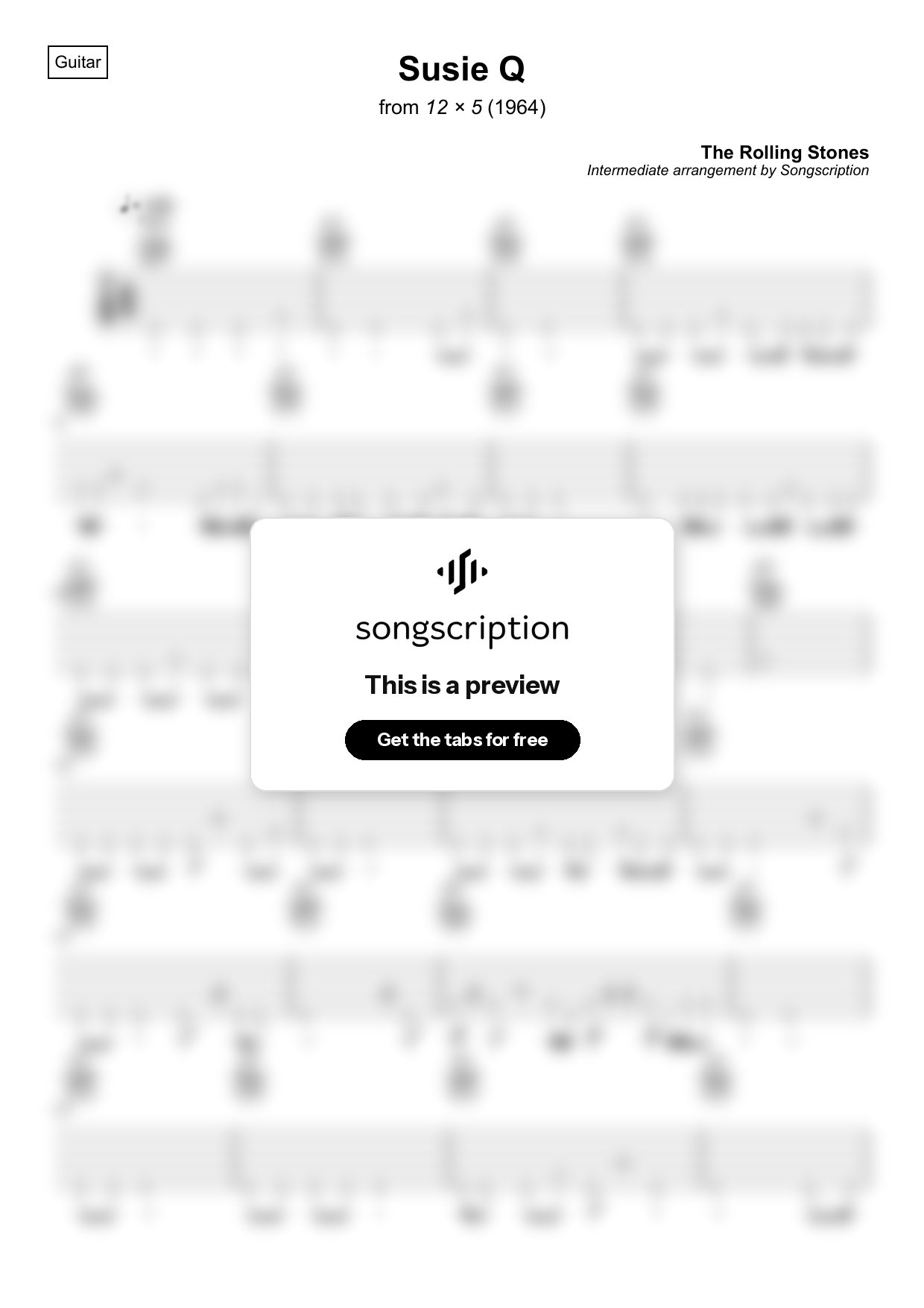 Intermediate Acoustic Guitar Tabs for "Susie Q" by The Rolling Stones
