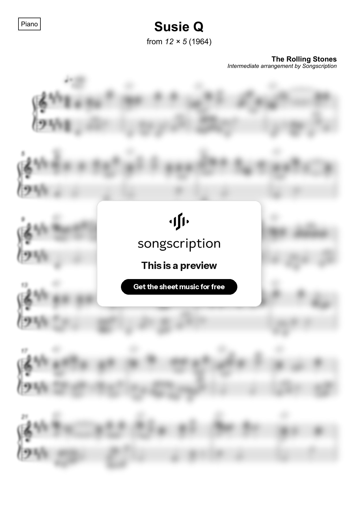 Intermediate Piano Sheet Music for "Susie Q" by The Rolling Stones