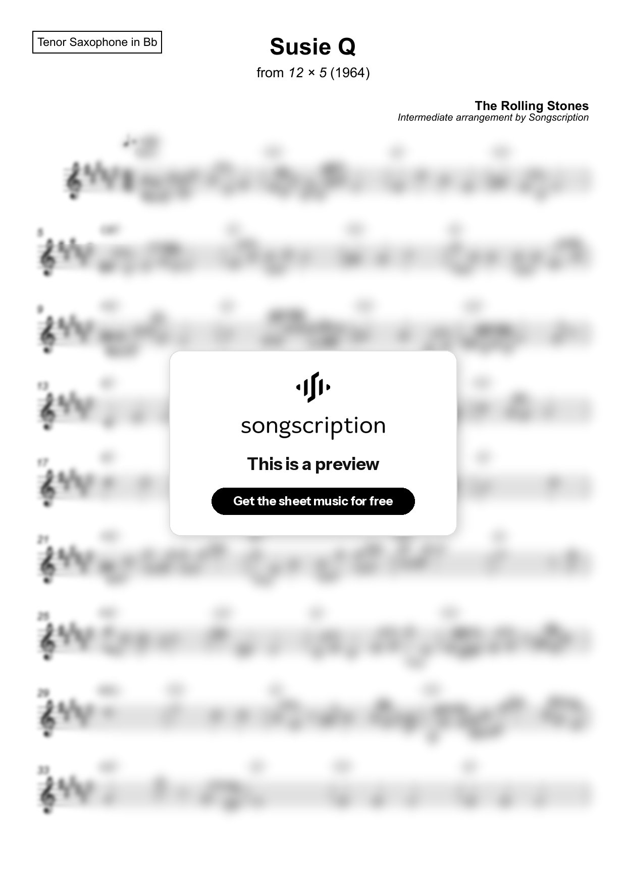Intermediate Tenor Sax Sheet Music for "Susie Q" by The Rolling Stones