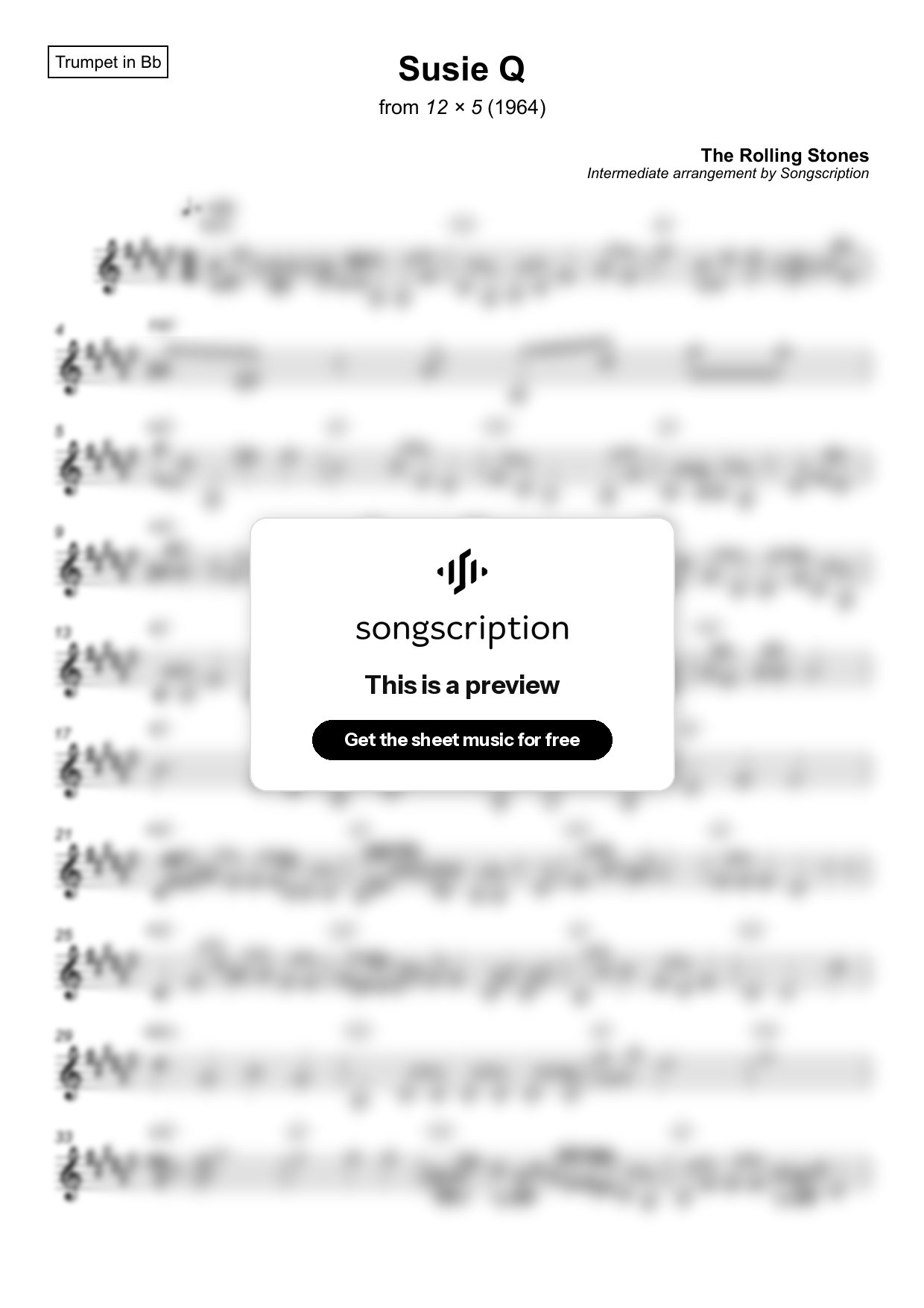 Intermediate Trumpet Sheet Music for "Susie Q" by The Rolling Stones