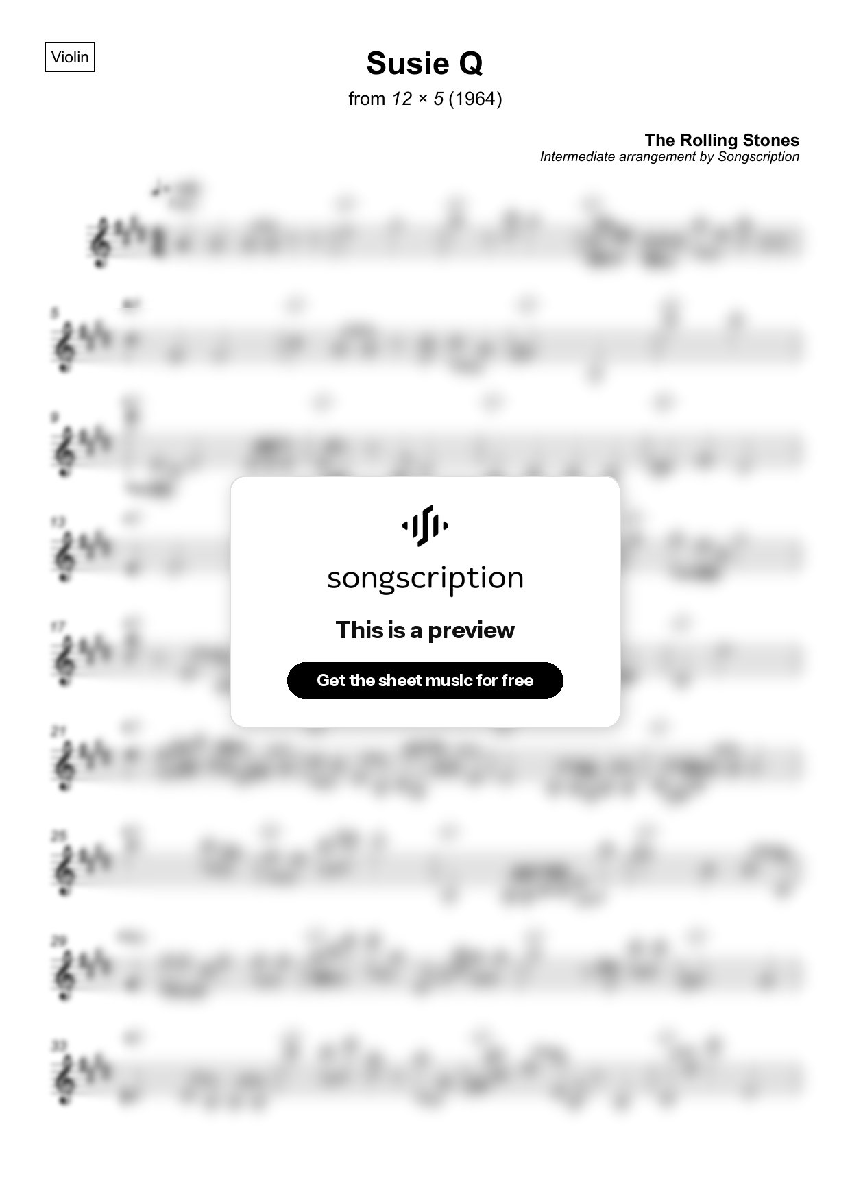 Intermediate Violin Sheet Music for "Susie Q" by The Rolling Stones