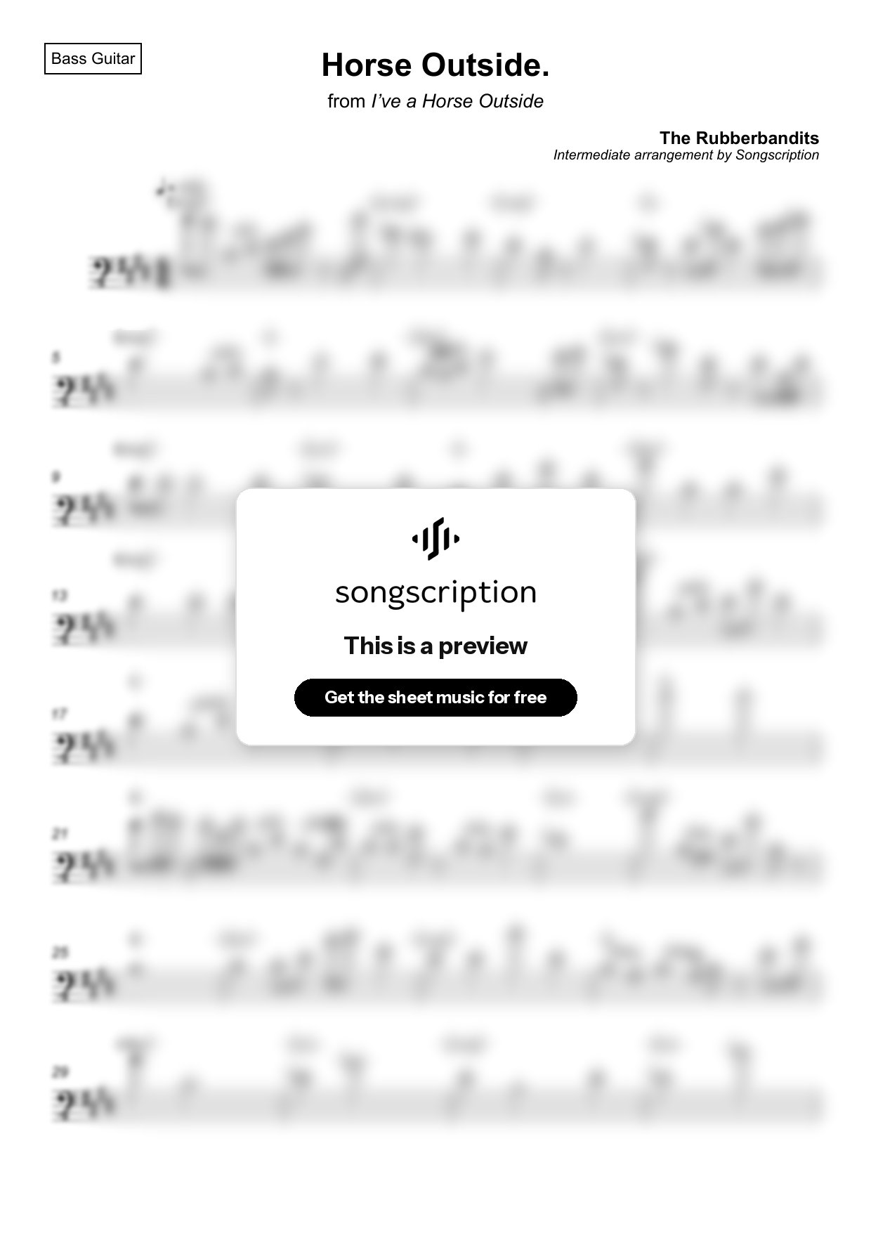 Intermediate Bass Guitar Sheet Music for "Horse Outside." by The Rubberbandits