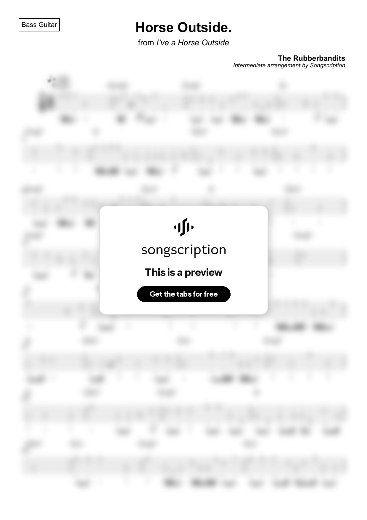 Intermediate Bass Guitar Tabs for "Horse Outside." by The Rubberbandits