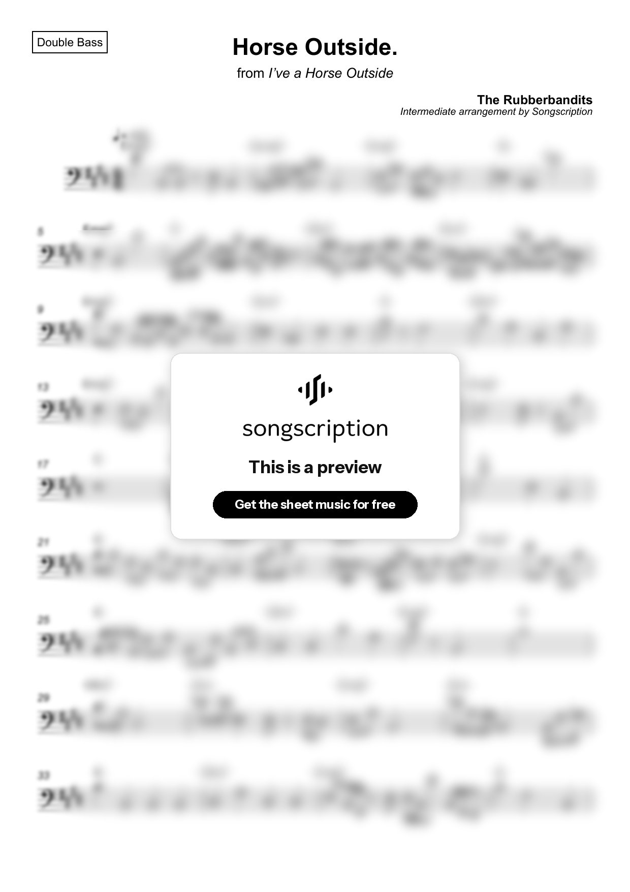 Intermediate Double Bass Sheet Music for "Horse Outside." by The Rubberbandits