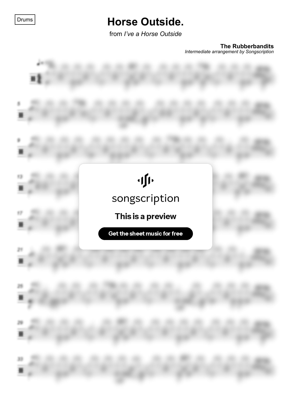 Intermediate Drums Sheet Music for "Horse Outside." by The Rubberbandits