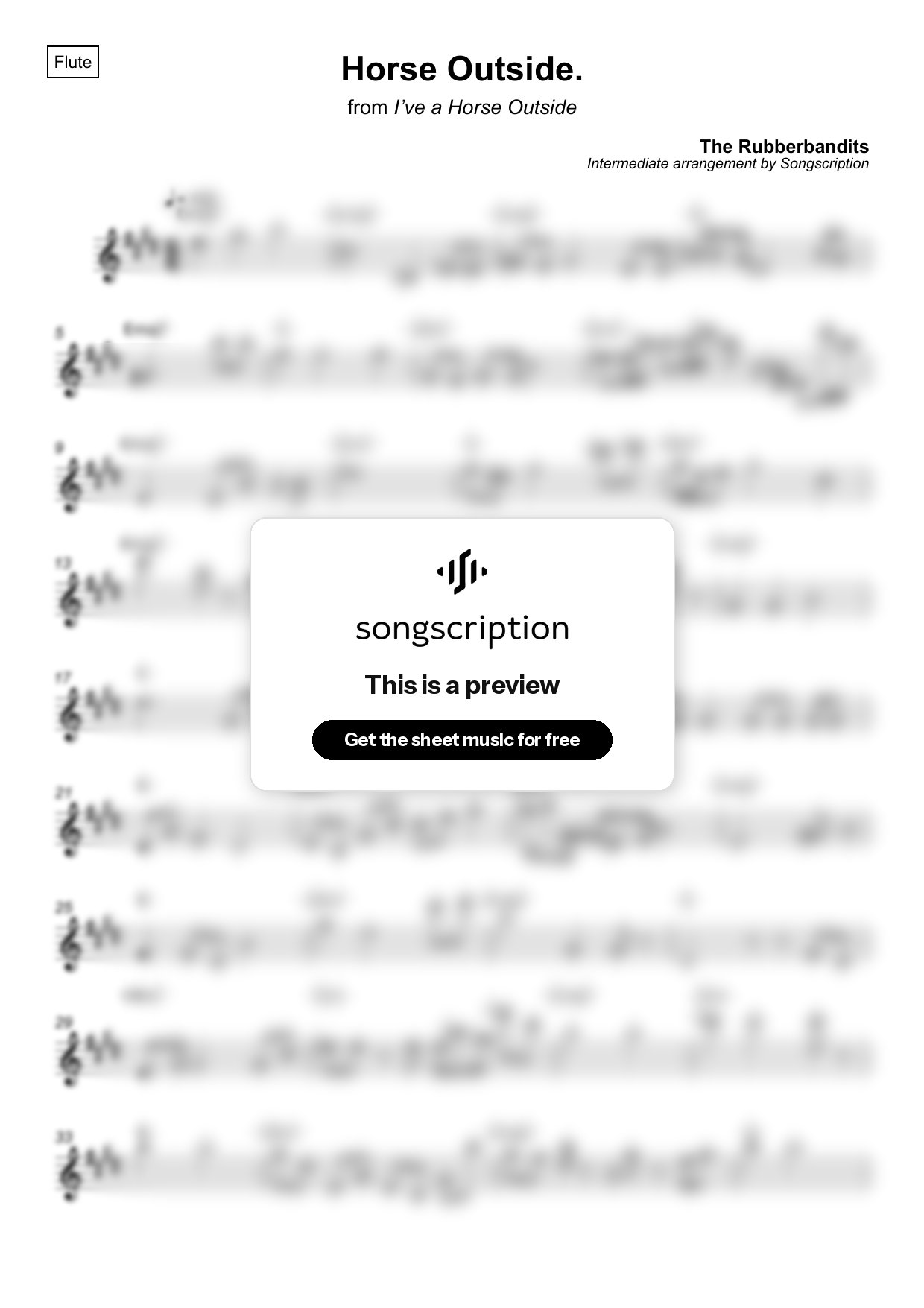 Intermediate Flute Sheet Music for "Horse Outside." by The Rubberbandits