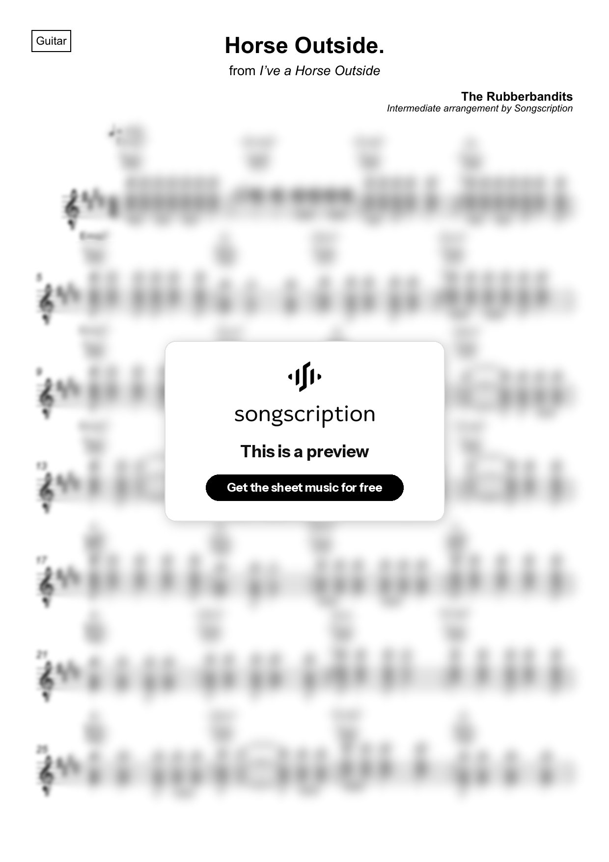 Intermediate Acoustic Guitar Sheet Music for "Horse Outside." by The Rubberbandits