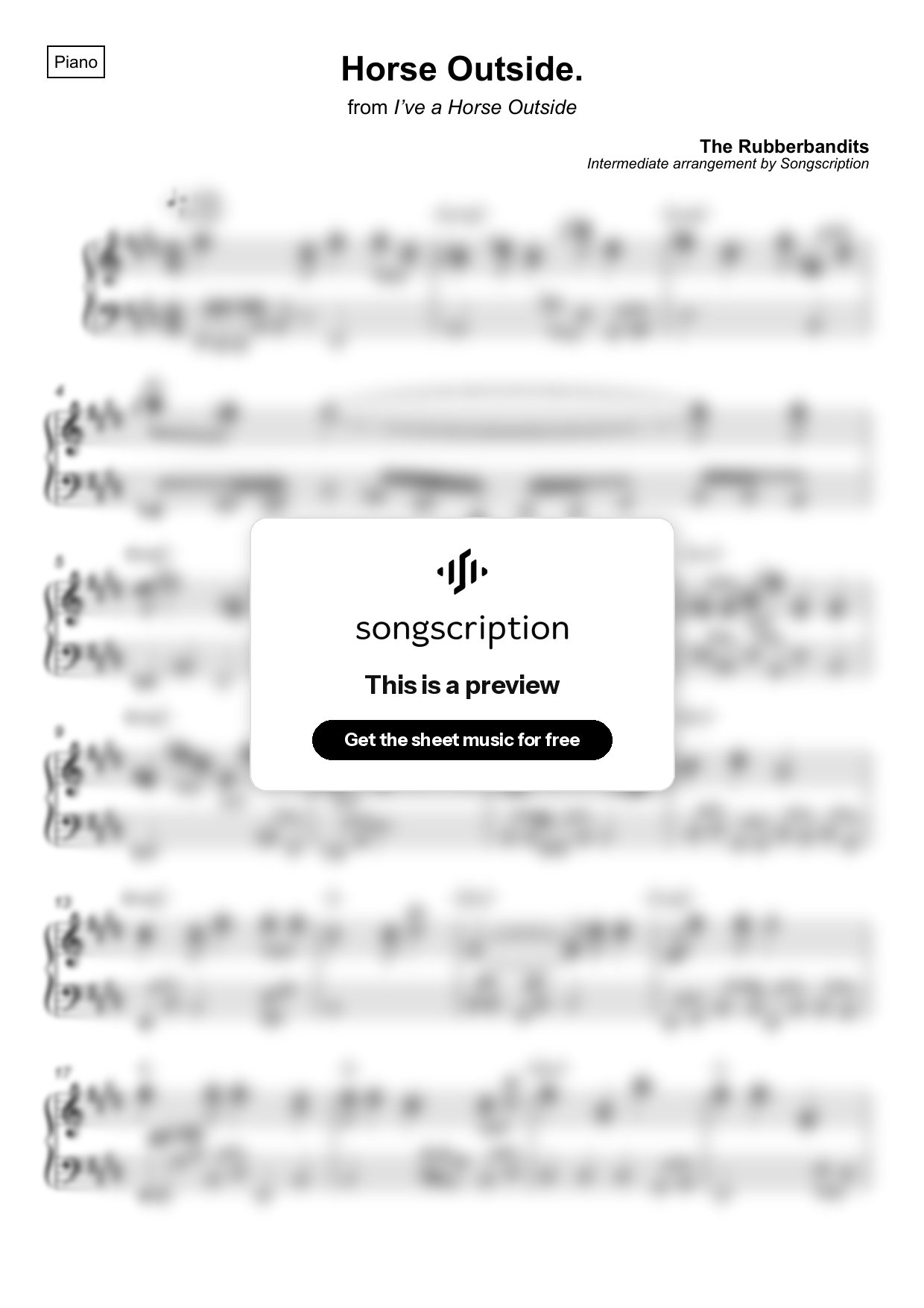 Intermediate Piano Sheet Music for "Horse Outside." by The Rubberbandits