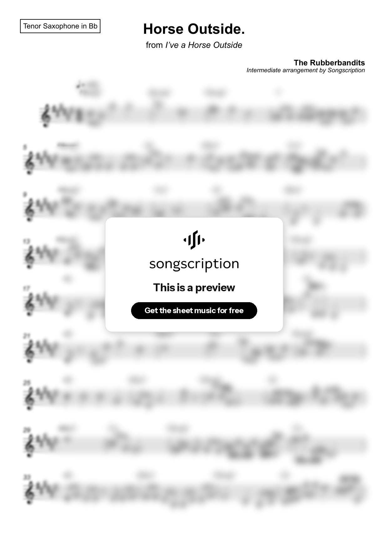 Intermediate Tenor Sax Sheet Music for "Horse Outside." by The Rubberbandits