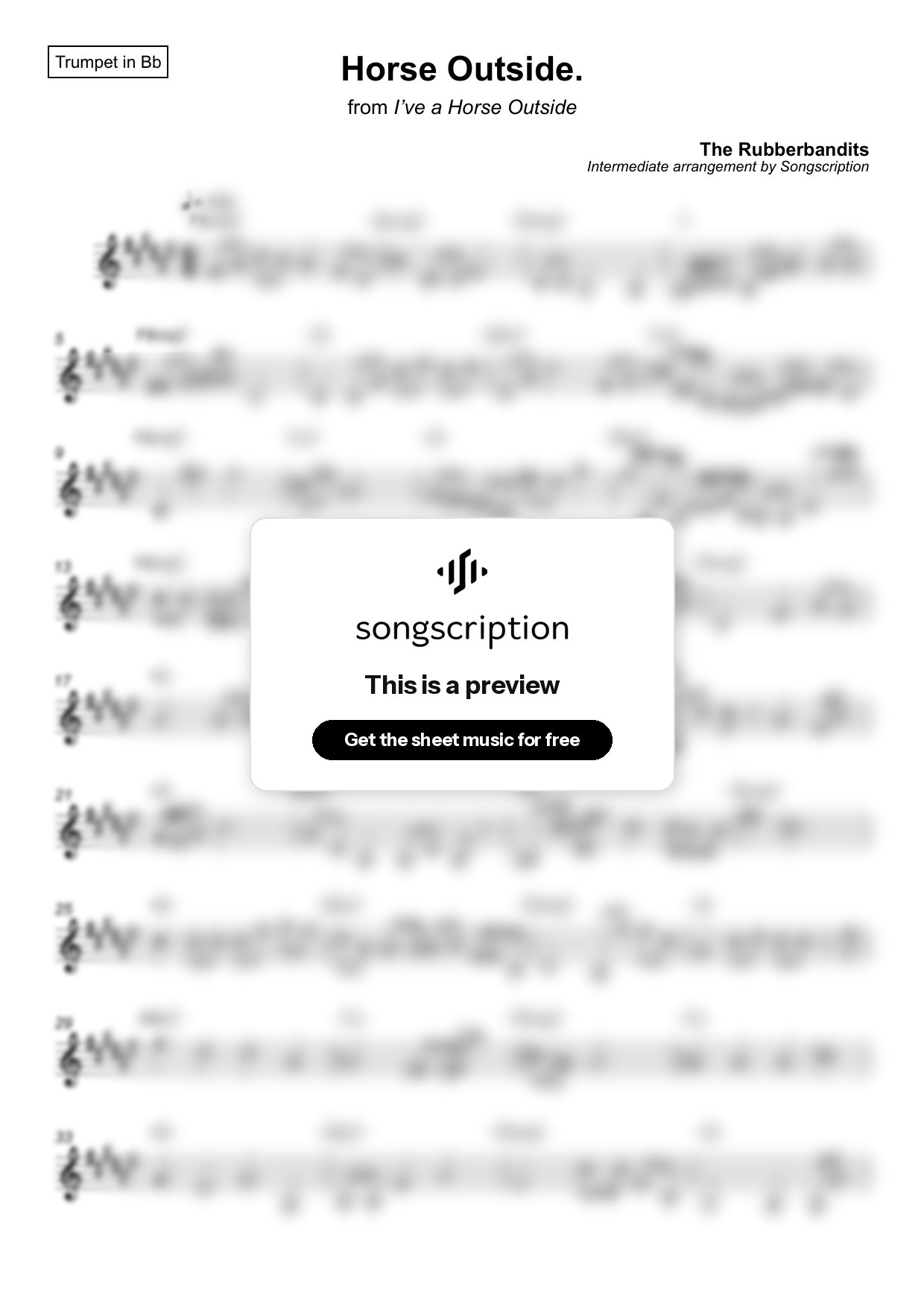 Intermediate Trumpet Sheet Music for "Horse Outside." by The Rubberbandits
