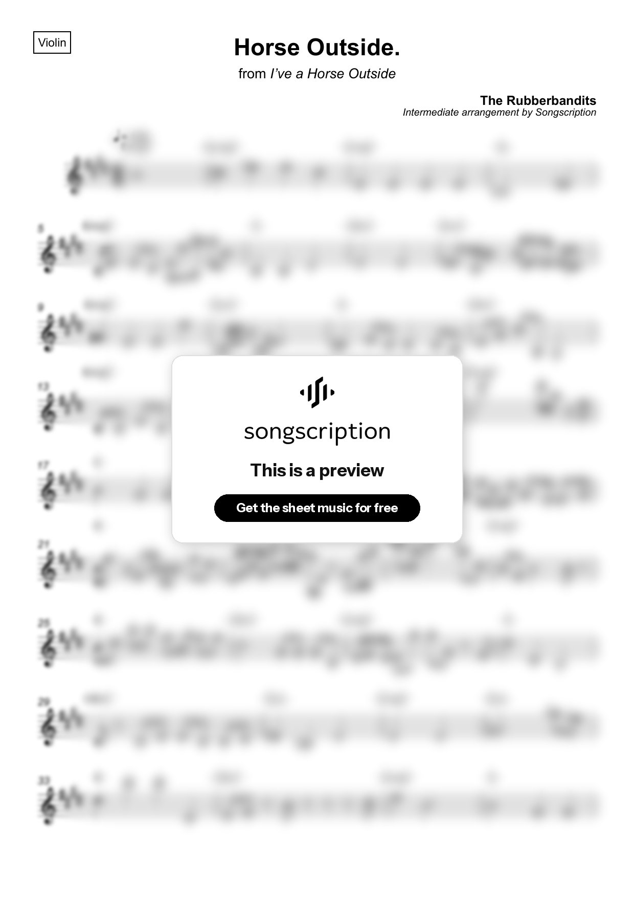 Intermediate Violin Sheet Music for "Horse Outside." by The Rubberbandits