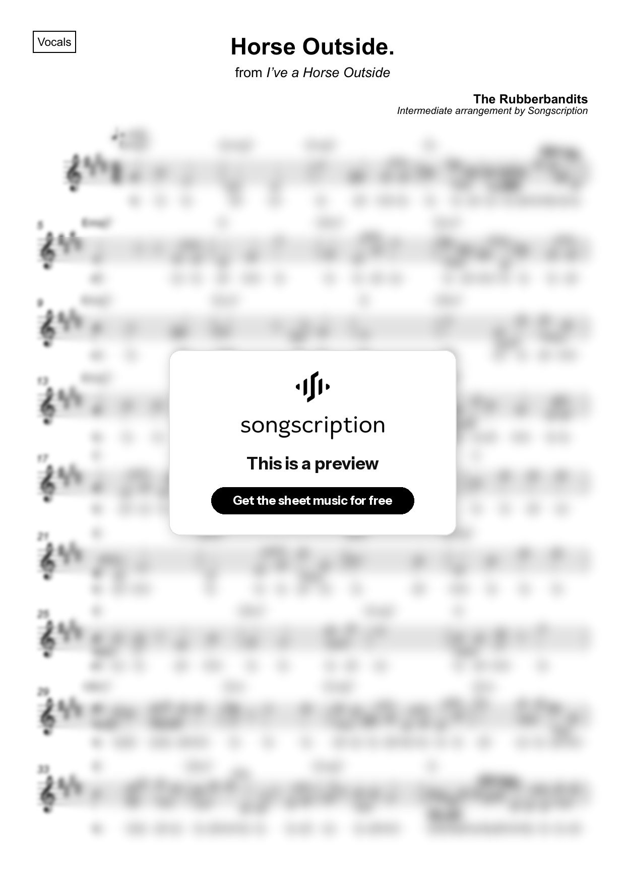 Intermediate Vocals Sheet Music for "Horse Outside." by The Rubberbandits