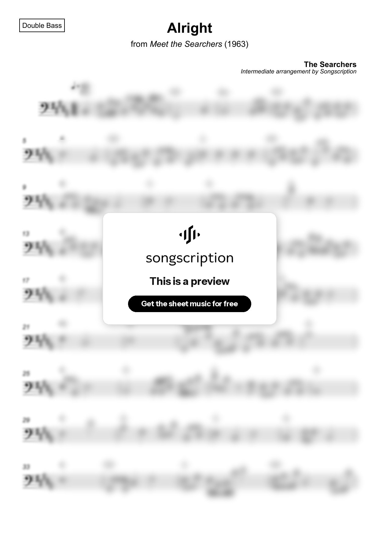 Intermediate Double Bass Sheet Music for "Alright" by The Searchers