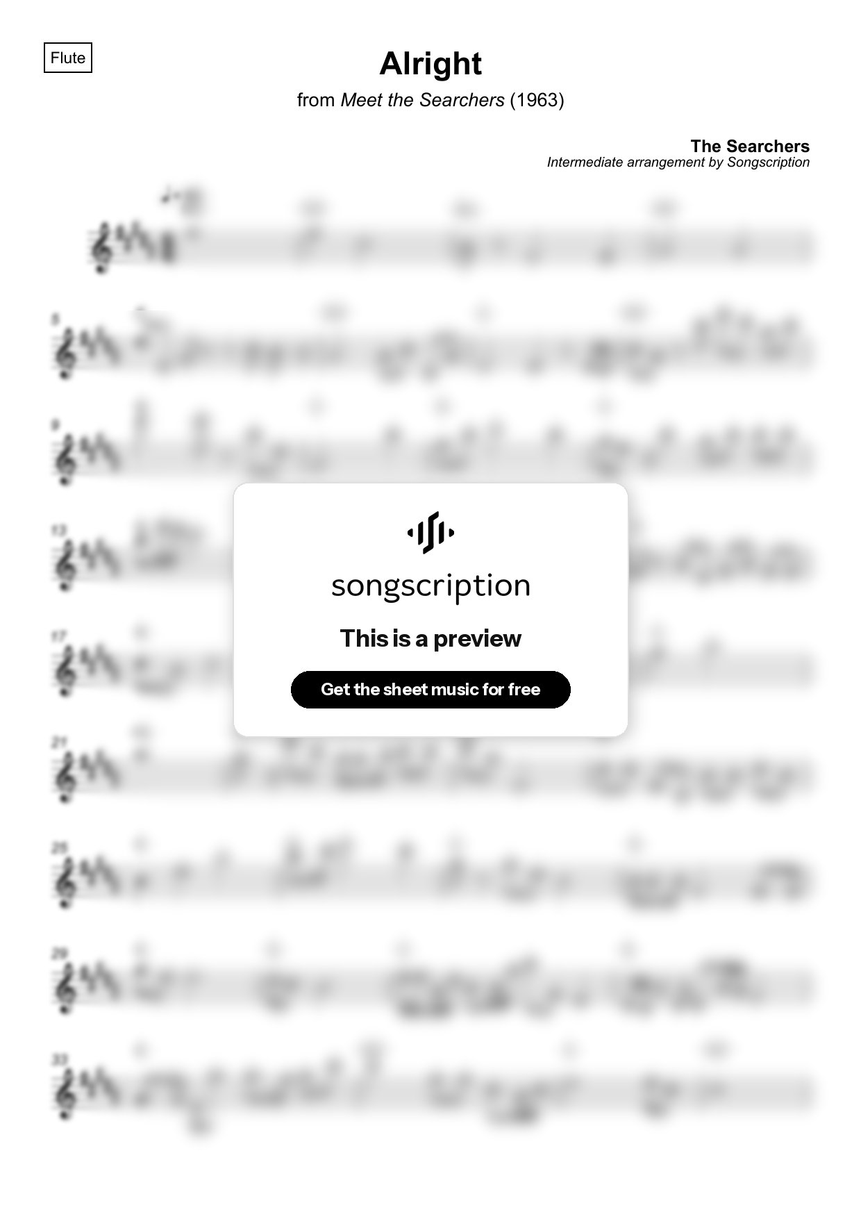 Intermediate Flute Sheet Music for "Alright" by The Searchers