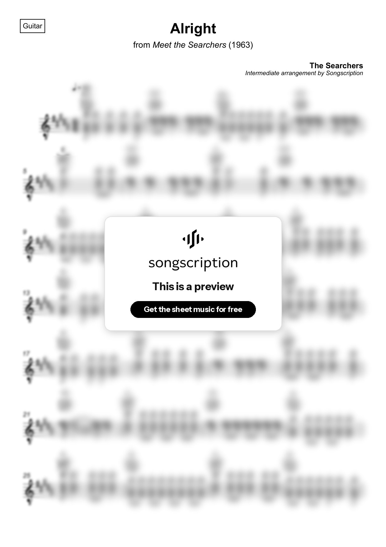 Intermediate Acoustic Guitar Sheet Music for "Alright" by The Searchers